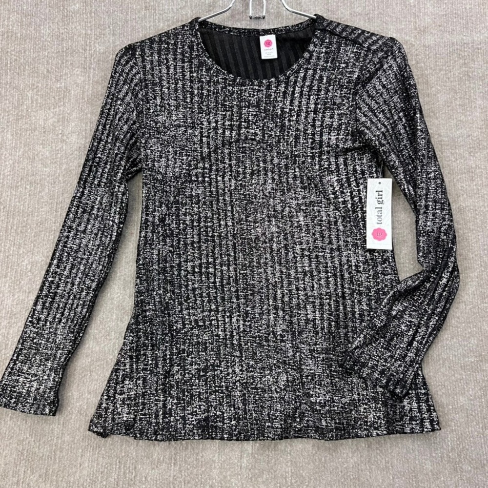Total Girl Girls' Black Silver Long Sleeve Top Sparkly Shimmer Dressy Party‎